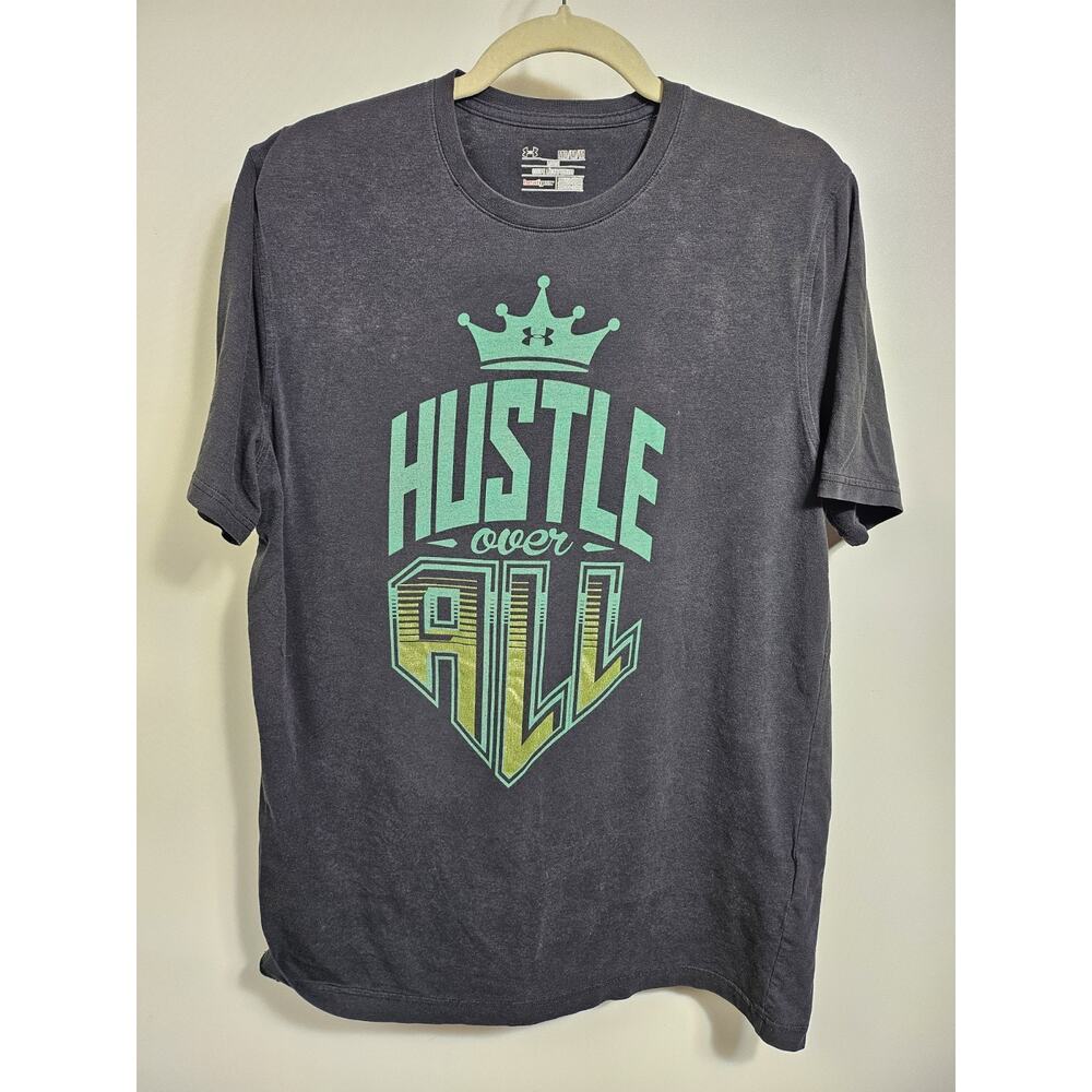 Under Armor Men's T-Shirt M Black Hustle Over All Short Sleeve Loose Heat Gear